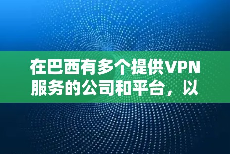 在巴西有多个提供VPN服务的公司和平台，以下是一些主要的VPN服务提供商